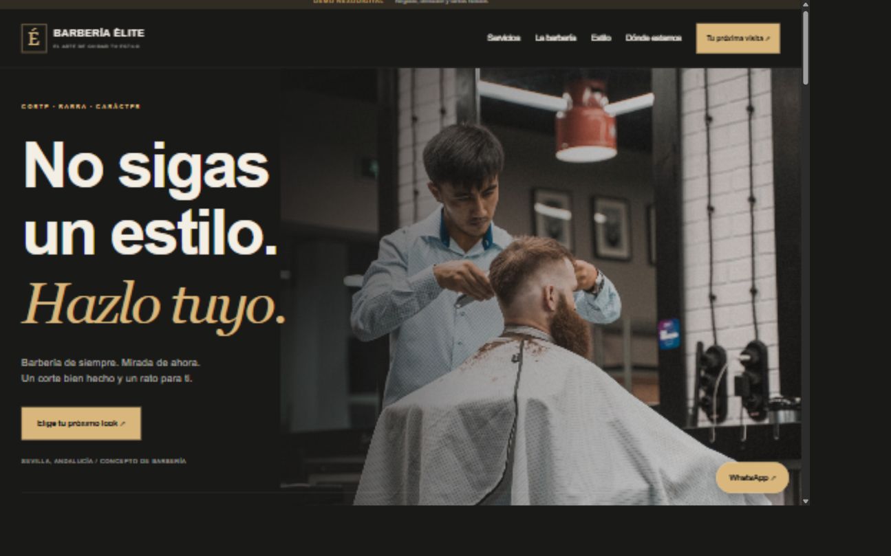 Vista de la demo Barbería Élite