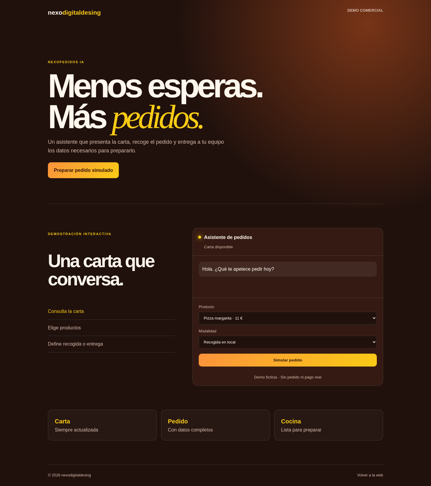 Vista de la demo NexoPedidos IA